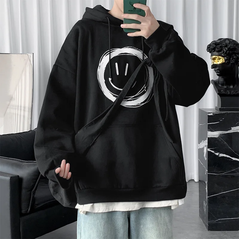 

Streetwear Harajuku Sweatshirts Men's Casual Printed Loose Sweatshirts Fall Winter Fashion Long Sleeve Pocket Hooded Sweatshirts