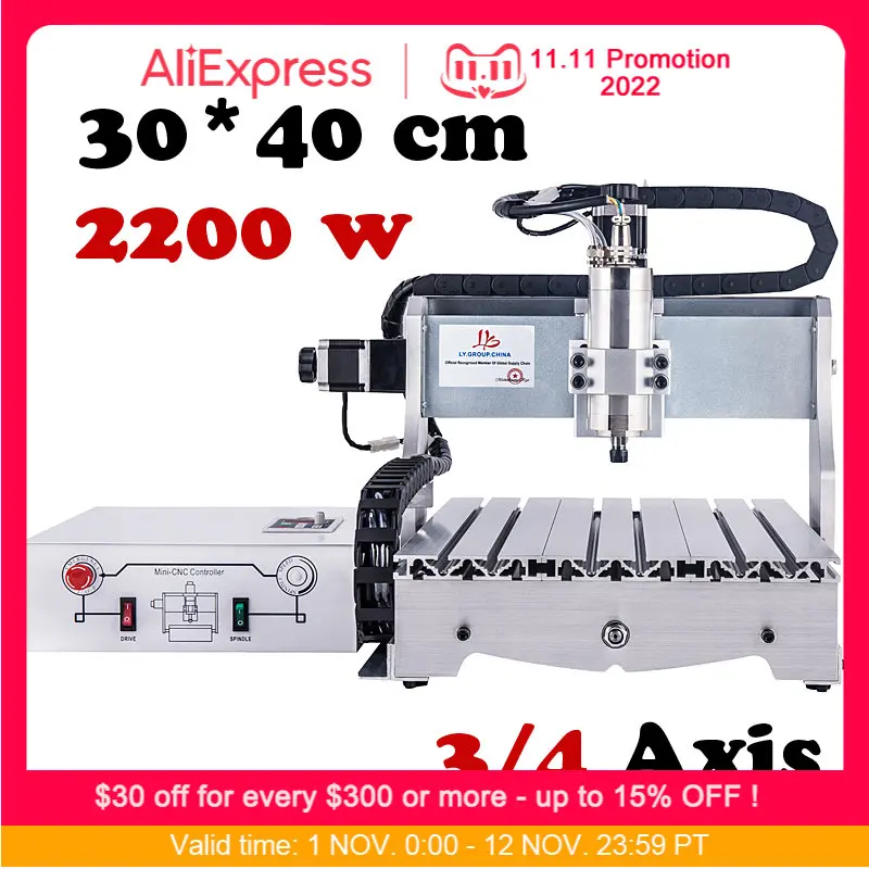

LY4030 CNC Router Engraver 30X40cm 2200W 2.2KW Milling Machine Engraving Machine For DIY Customization 3 Axis 4 Axis 3040 Usb