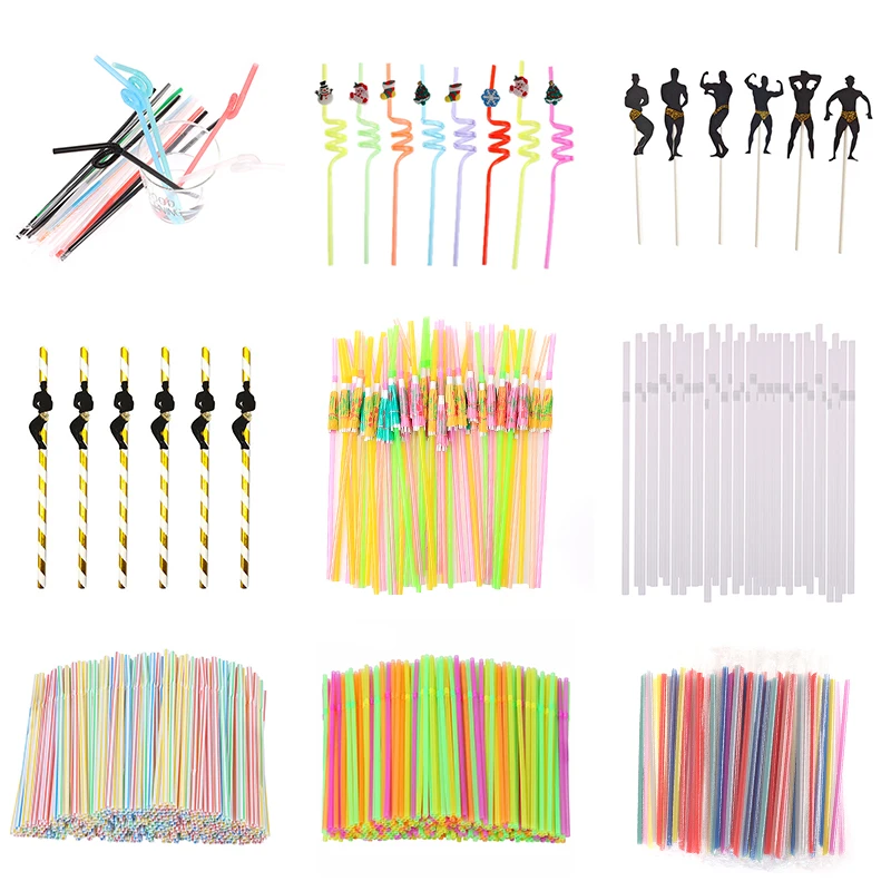 

Cartoon Plastic Bendable Drinking Straws Disposable Beverage Straws For Party Weddings Celebrations Bar Juice Drinking Supplies