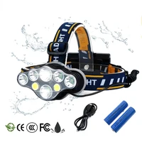 led headlamp 8 modes camping headlights white red light fishing headlamp hiking flashlight use 218650 batterycharger