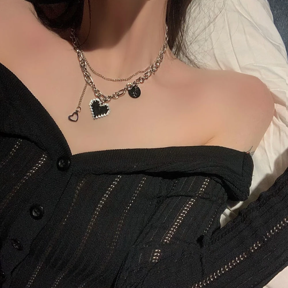 

2022 New Senior Fashion Women Pendant Necklaces Fine Double Link Chain Metal Heart Party Necklace Jewelry Gift