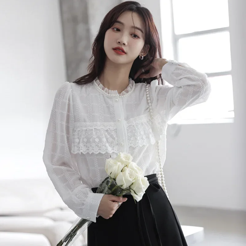 Стильный дизайн чувственная ниша женская рубашка Sweetlace с воротником-стойкой