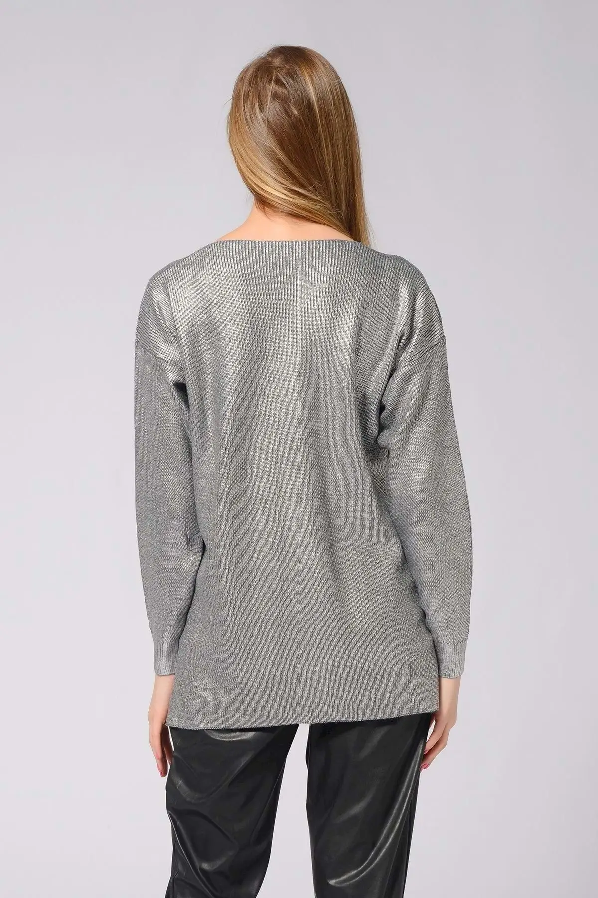 

Women Light Gray Sweater V Neck Slim Gilded Women Muslim Sweater