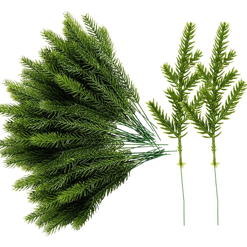 

24 pcs artificial plant green pine needles Christmas wreath DIY accessories fake plant branches stems home window and door decor