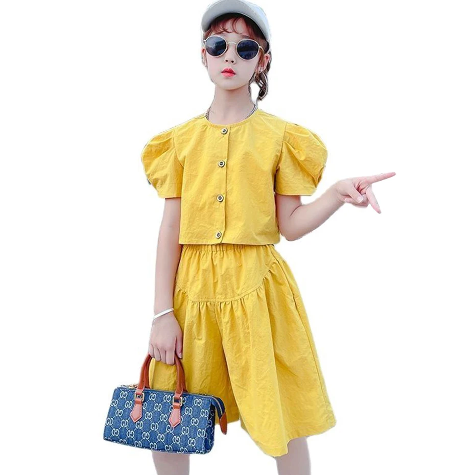 

Летняя одежда для девочек, футболка + короткая одежда для девочек, новинка 2023, костюмы для девочек-подростков, детская одежда для девочек