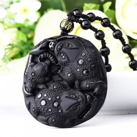 natural black obsidian golden toad pendant fashion new boutique jewelry mens and womens necklaces for good luck and peace