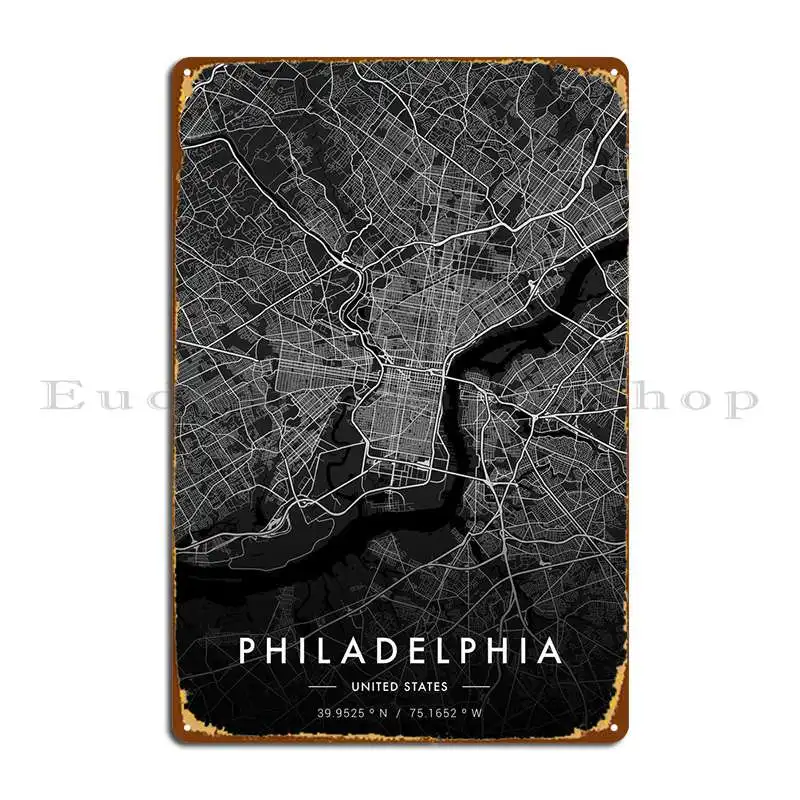 

Philadelphia City Map Dark Metal Sign Rusty Wall Decor Kitchen Designs Garage Tin Sign Poster