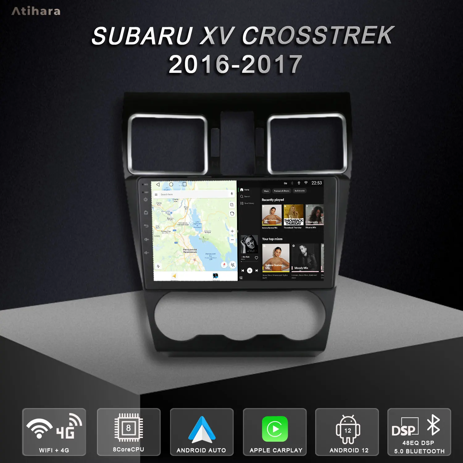 Atihara 9&quot Car Radio Carplay Android Auto For Subaru XV Crosstrek 2016-2017 WIFI+4G AM/FM RDS Stereo DSP BT 5.0 Audio Player