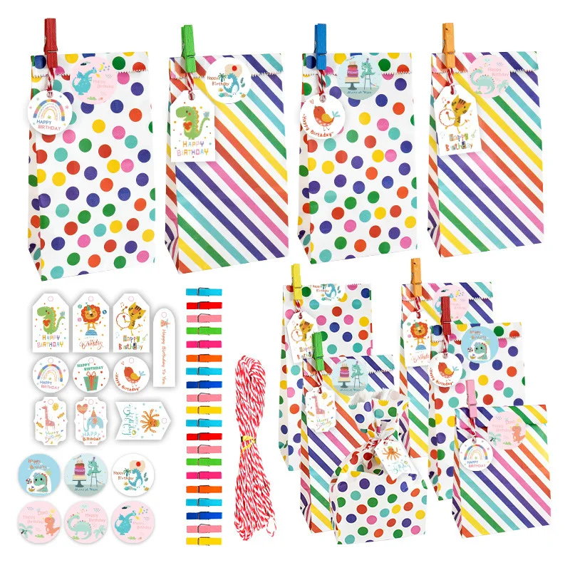20 Sets/pack Happy Birthday Gift Bags Colorful Cute Candy Bag DIY Handmade Paper Packaging Baby Shower Party Favors Supplies