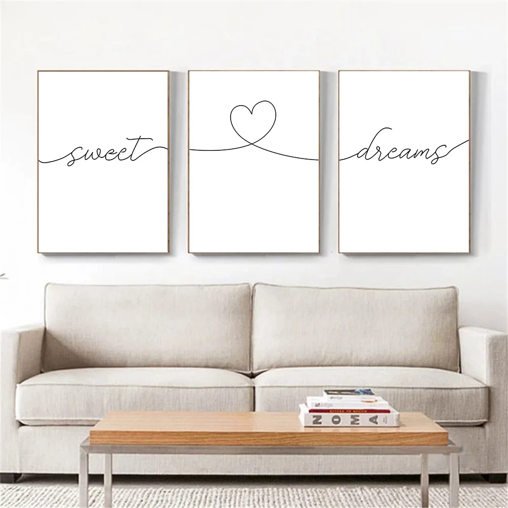 

Black and White Sweet Dreams Poster Quotes Canvas Painting Minimalist Wall Art Print Nordic Wall Pictures Living Room Home Decor