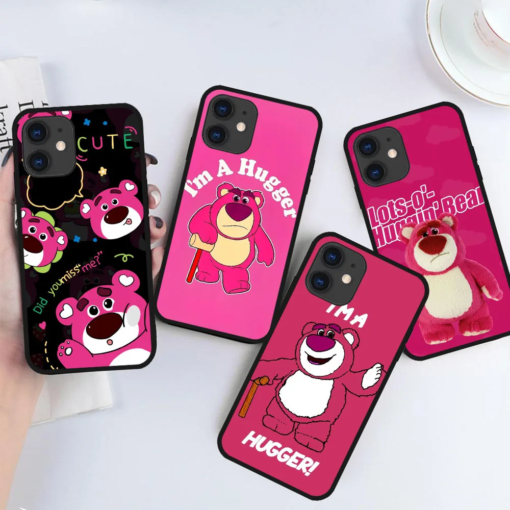 Мягкий чехол IT-68 клубничный Медведь для iPhone 11 12 13 14 15 Pro Max Mini Plus