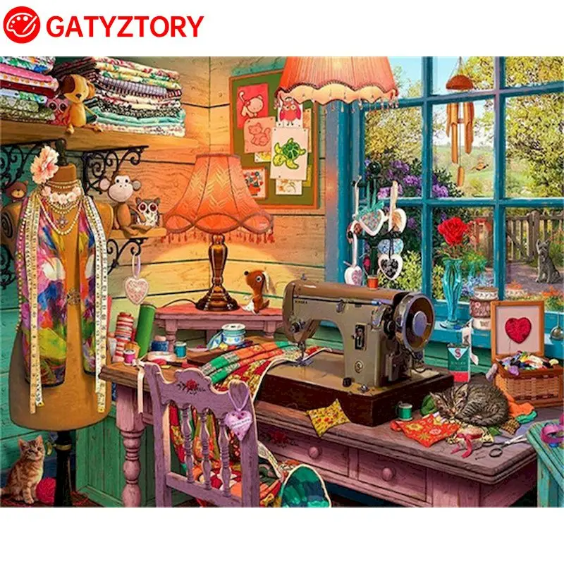 

GATYZTORY Frame Picture Painting By Numbers Kits Sewing Canvas By Numbers Acrylic Paint With Numbers For Diy Gift 60x75cm