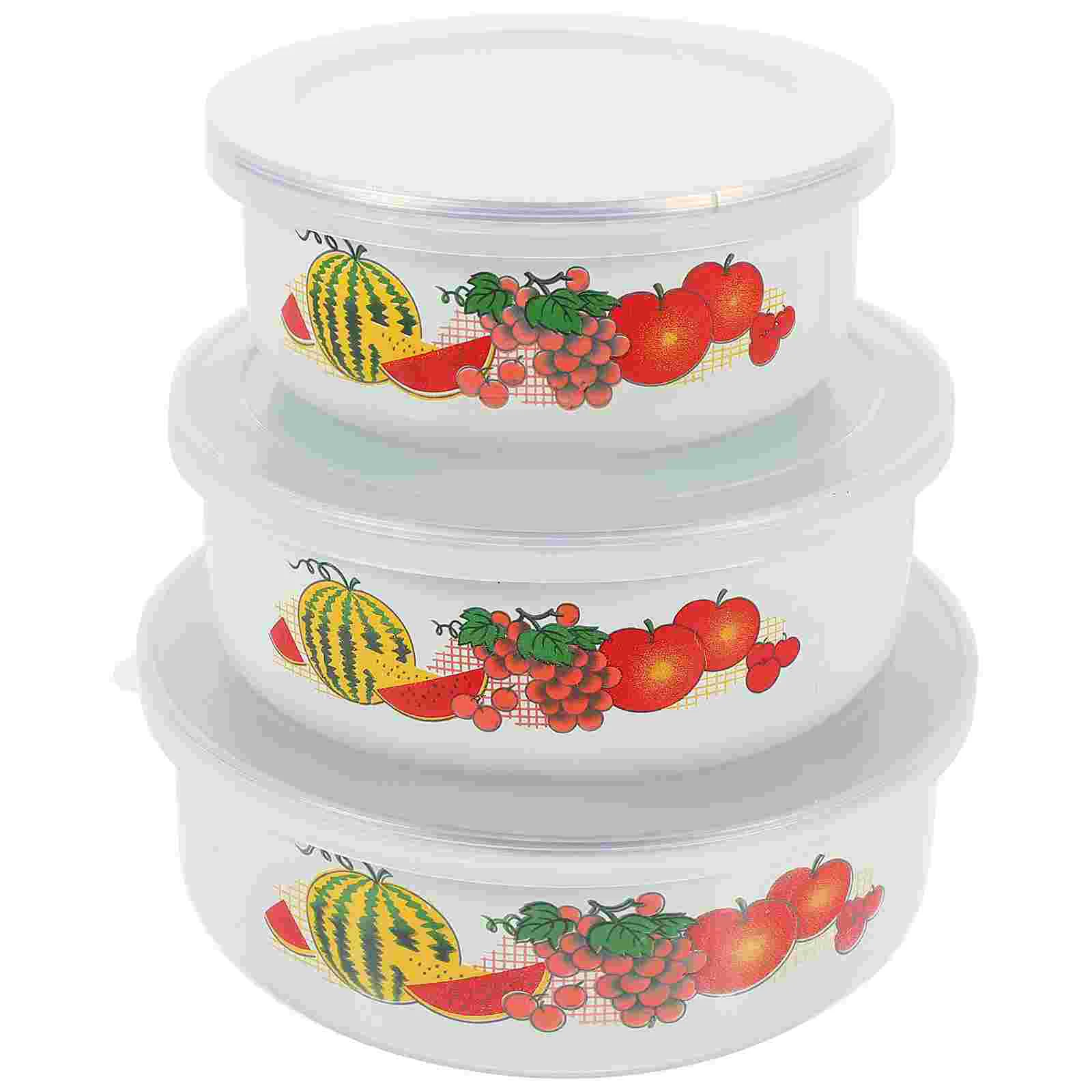

3 Pcs Fresh-keeping Enamel Bowl Lunch Storage Office Fruit Food Containers Food Preservation Bowls Containers Lids Salad
