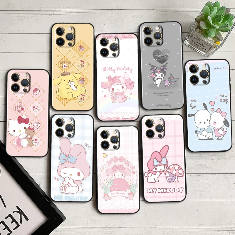 

Melody Hello Kitty Kuromi Case For Apple iPhone 14 13 12 11 Pro Max Mini XS Max X XR 7 8 6 5 Plus Black Phone Cover