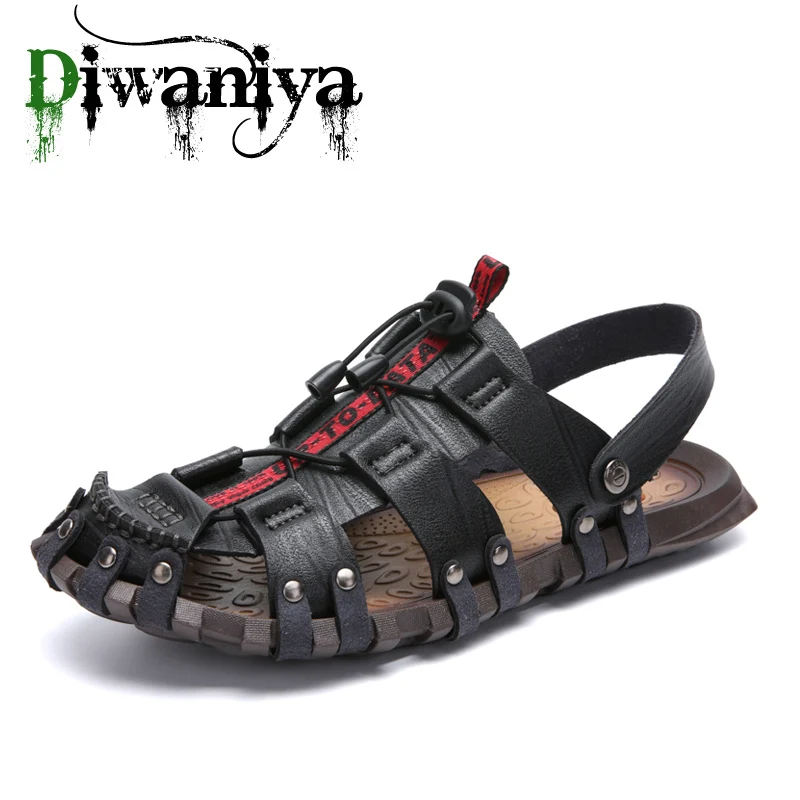 

Diwaniya Summer Men Sandals Breathable Beach Sandals Men Casual Shoes High Quality Genuine Leather Men's Shoes Plus Size 38-47