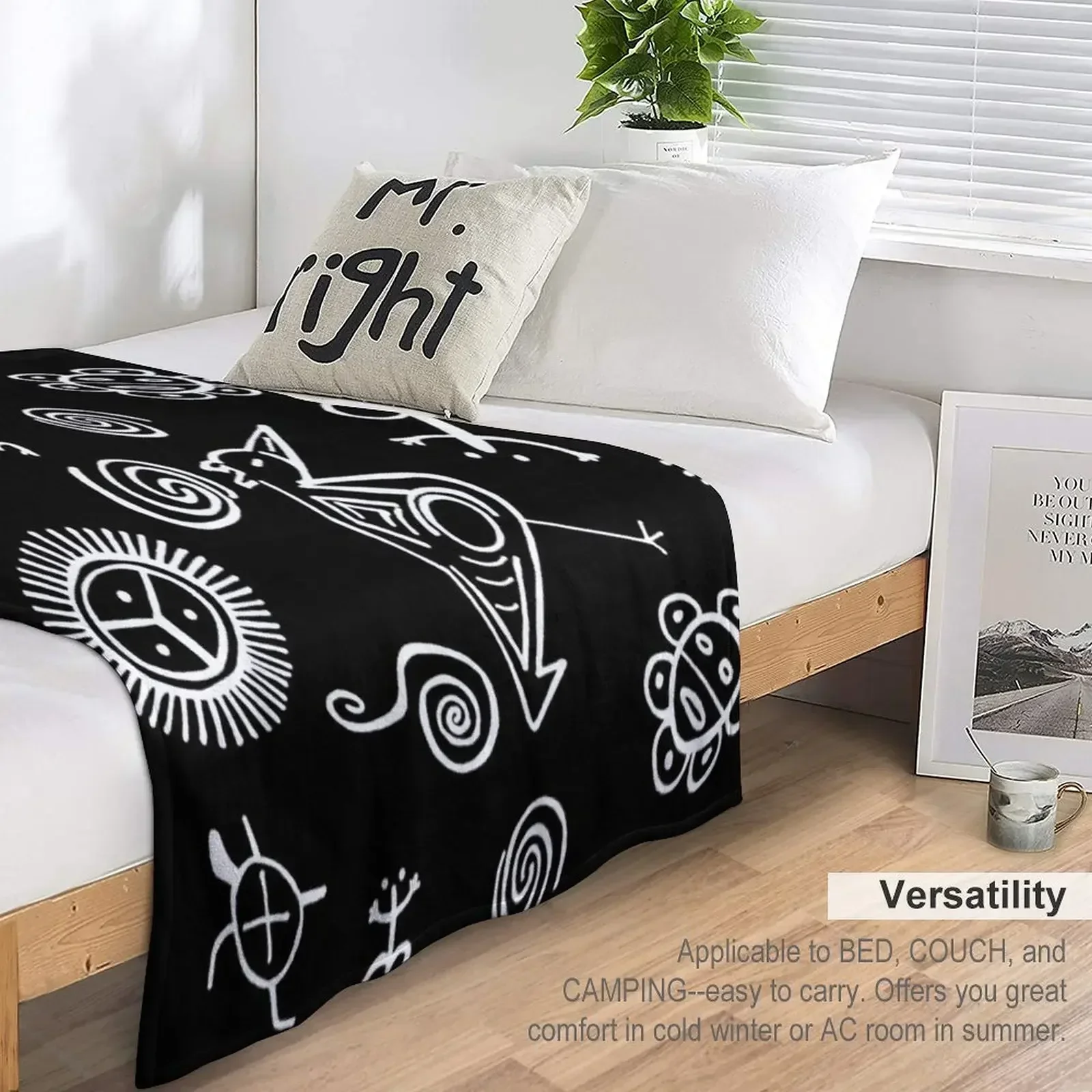 Тайно-символы | Черно-белое одеяло Taino Art большое многоцелевое покрывало одеяла