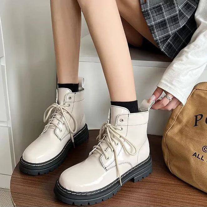 

Женские ботильоны на шнуровке, черные кожаные ботинки на платформе, для осени и зимы, 2023