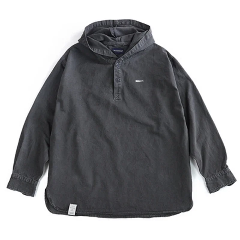 

DESCENDANT DCDT 22SS Batik Washing Versatile Whale Embroidery Pullover Hooded Shirt Men's And Women's Spring Autumn Jackets