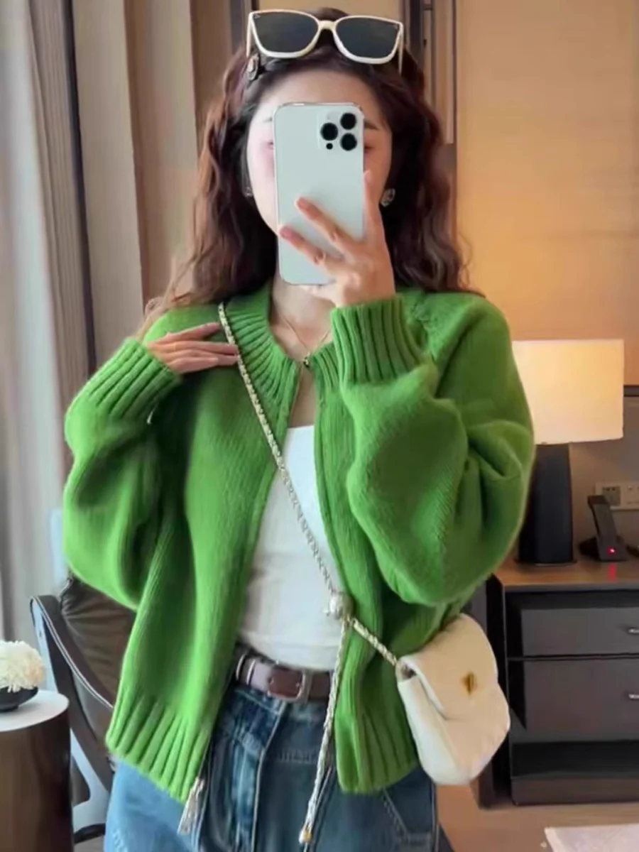 Уменьшающий возраст розово-красный свитер с двойной молнией верхняя одежда