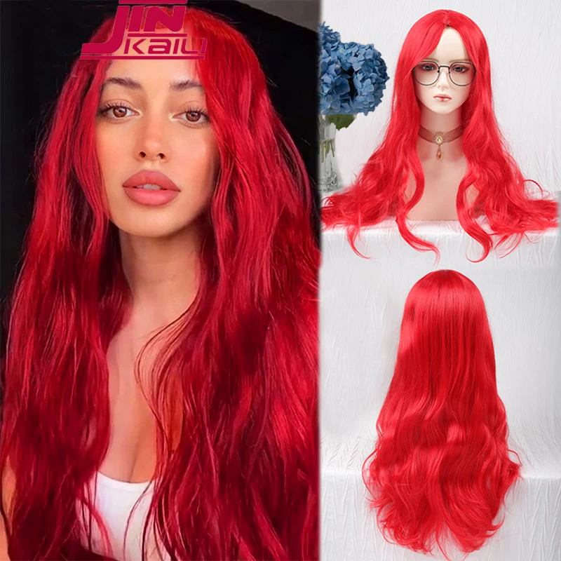 

Синтетический длинный волнистый парик JINKAILI для косплея, 70 см, красный, цвет светлый, розовый, коричневый, парик Лолиты, женские парики для косплея на Хэллоуин, женский парик
