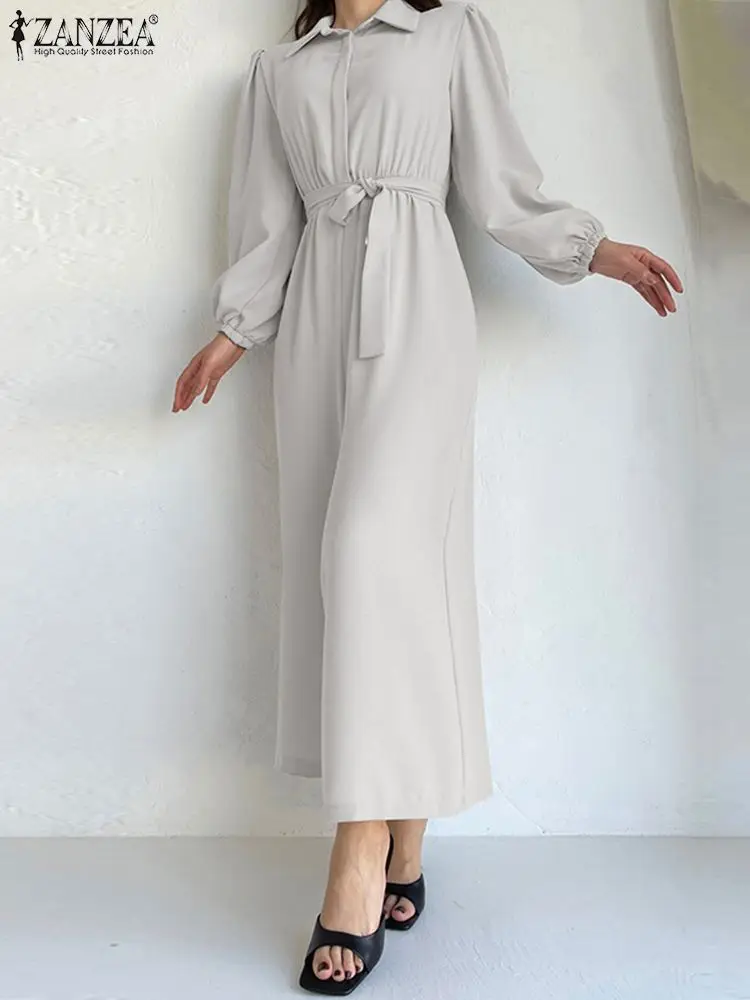 

ZANZEA Women Solid Long Shirt Jumpsuit Fashion Wide Leg Pants Overalls Elegant 2023 Spring Bandage Casual Long Sleeve Playsuit