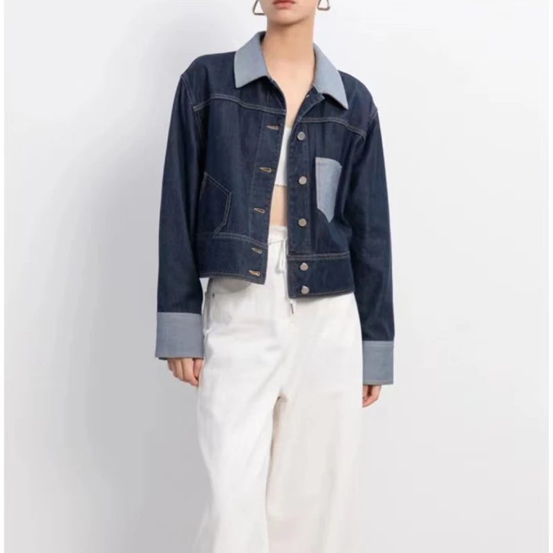 

Piece color denim jacket female 2023 spring and summer new casual loose lapel tops fashion versatile short jacket y2k