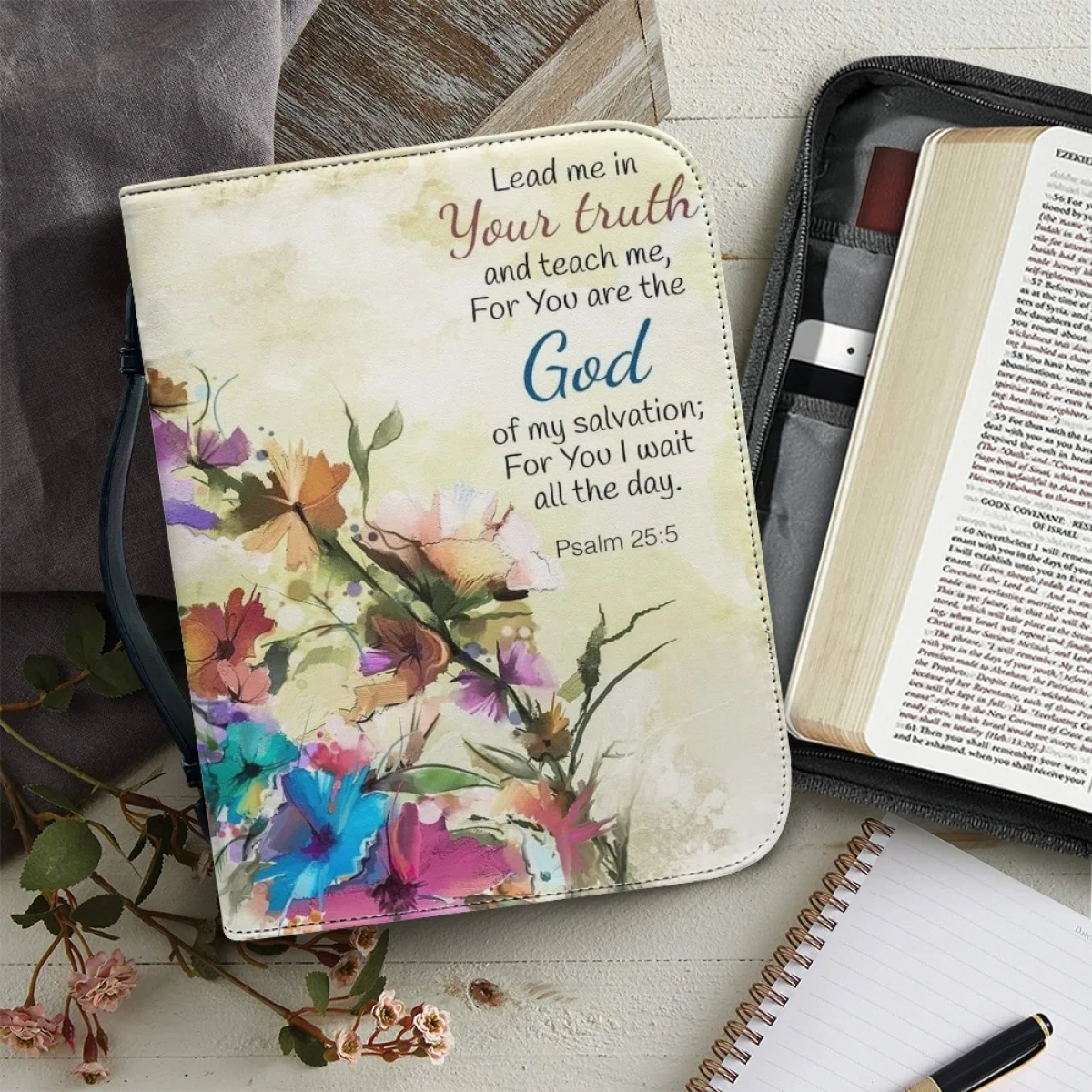

FORUDESIGNS Women's Bible Storage Bags Beautiful Balsam Scripture Design Bible Cover Case Zippered Handle Handbags Practical