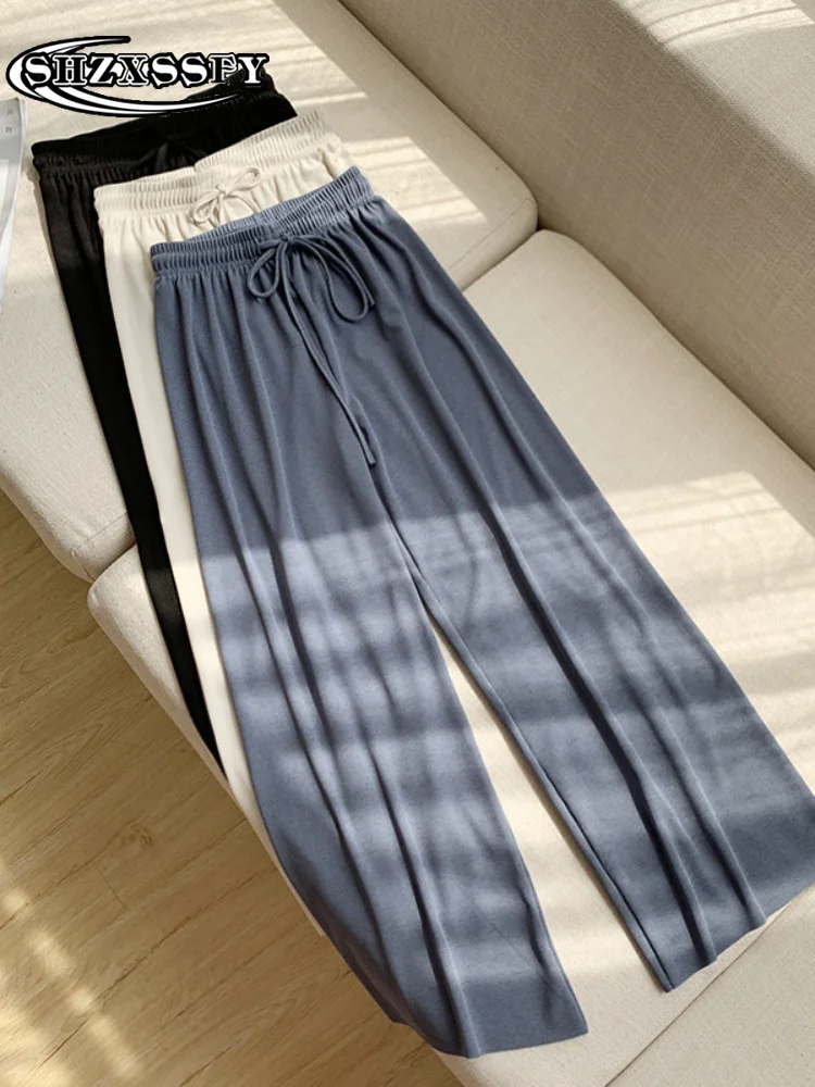 

Брюки женские шифоновые с широкими штанинами, мягкие Свободные повседневные Прямые Штаны до щиколотки, из ледяного шелка, с завышенной талией, цвет черный, лето