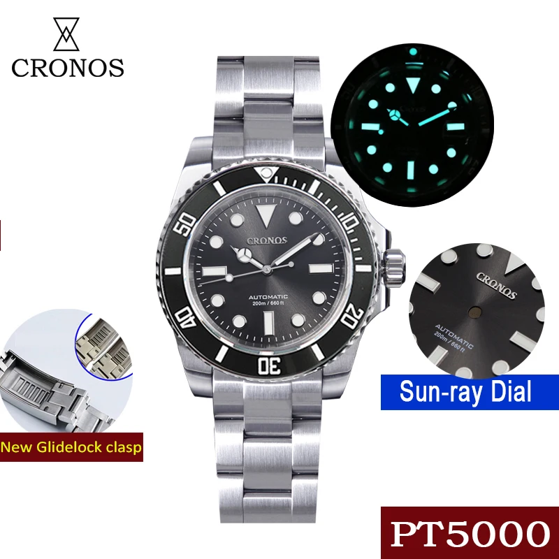 

CRONOS Men's Diving Watch 20 Bar PT5000 Sapphire Crystal BGW9 Full Luminous Clock Automatic Watch Men's Mechanical Watch