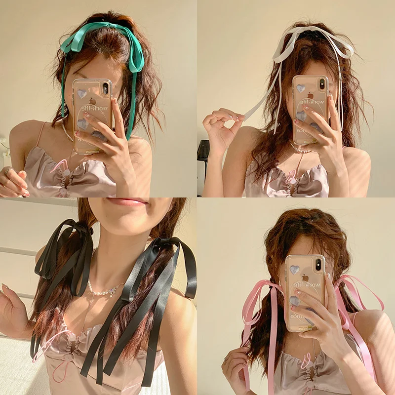 

Elegant Long Ribbon Hair Rope Bowknot Hair Tie Headwear Japanese Korean Ponytail Elastic Leather Band Hair Accessories for Women