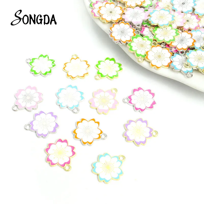 

10pcs Enamel Colorful Sakura Flower Charm Candy Color Zinc Alloy Pendant Charms DIY Necklace Making Handmade Accessories Crafts