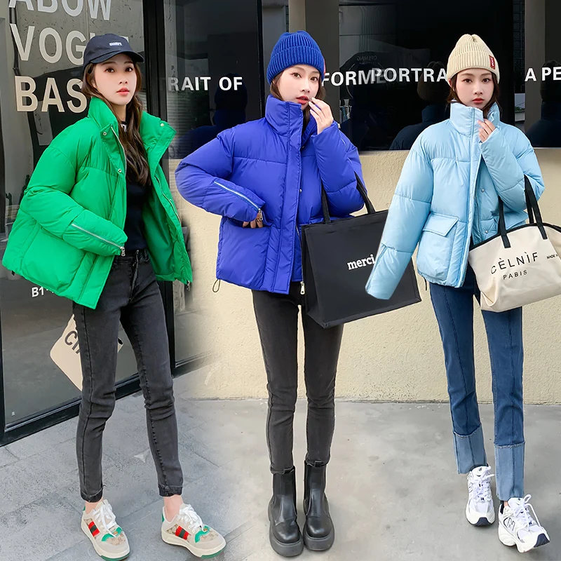 Short cotton clothes Women's 2022 Autumn And Winter large size Bread Coat Korean Version loose Stand Collar College Wind Jacket