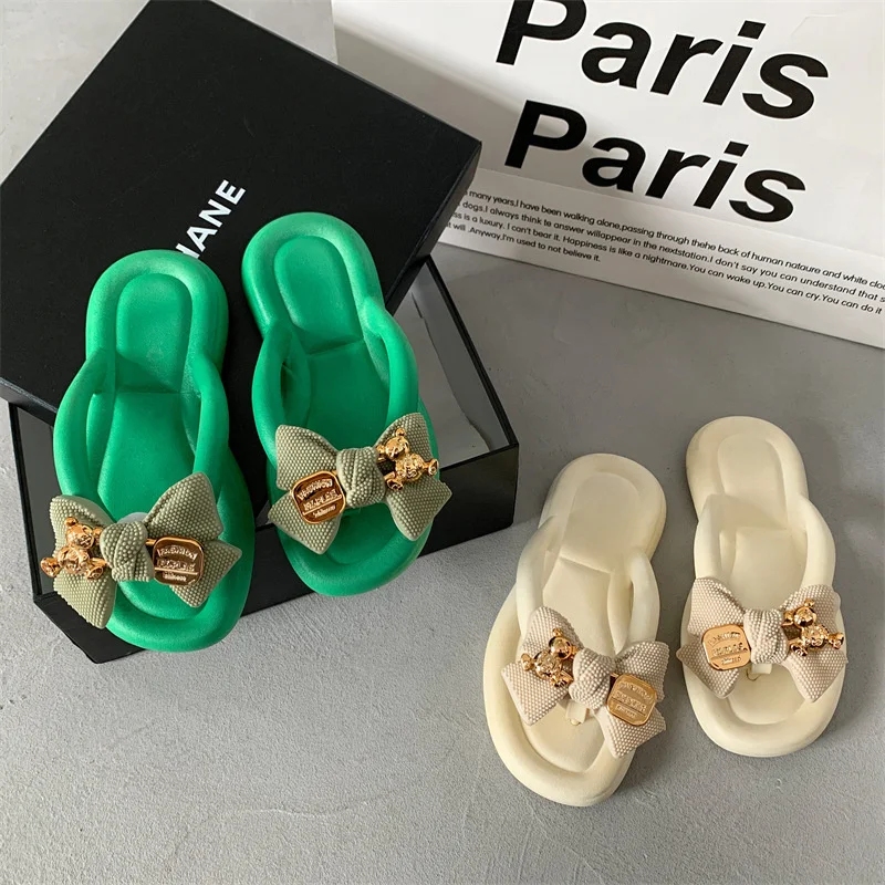2023 New Summer Women Slippers Fashion Bowknot Flip Flops Beach Shoe Home Non-slip EVA Slippers Indoor Outdoor Women Flip Flops