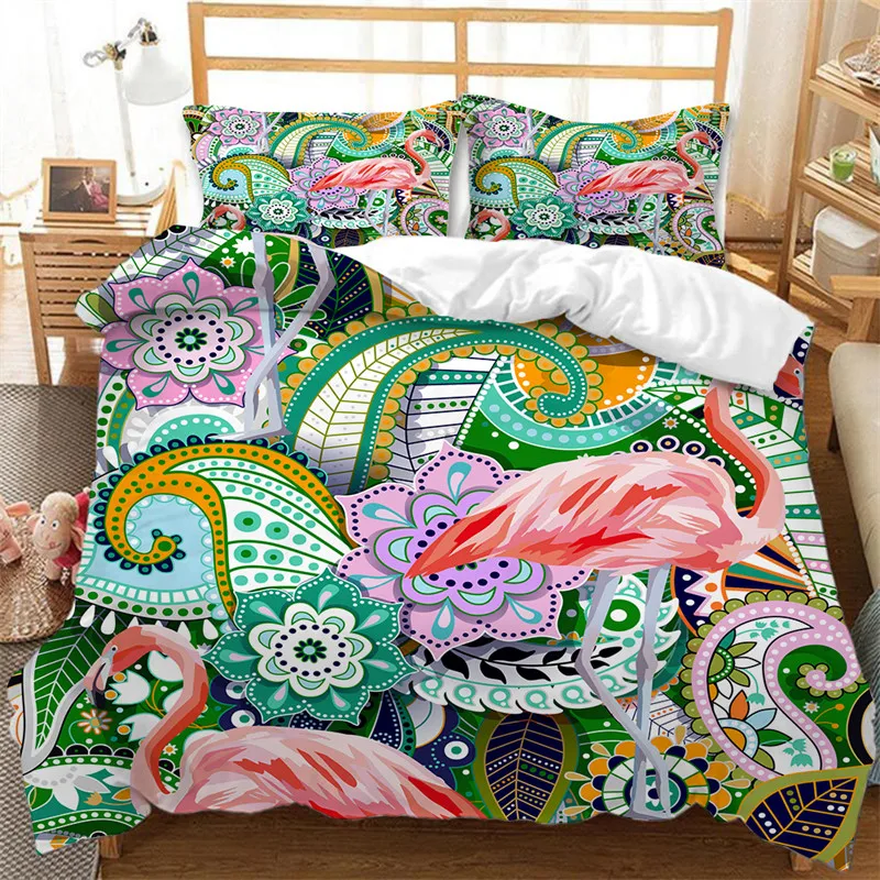 

Mandala Duvet Cover Bohemia Floral Bedding Set Microfiber Exotic Flamingo Comforter Cover King Queen For Girls Adult Room Decor