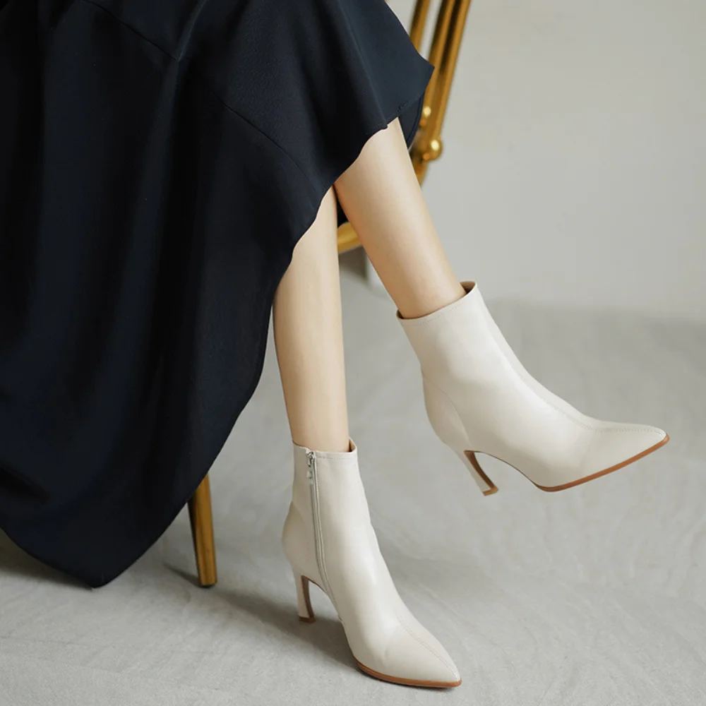 

Women Chelsea Ankle Boots High Heels Shoes Winter New Designer Pointed Toe Pumps Casual Ladies Stilettos Zipper Snow Botas