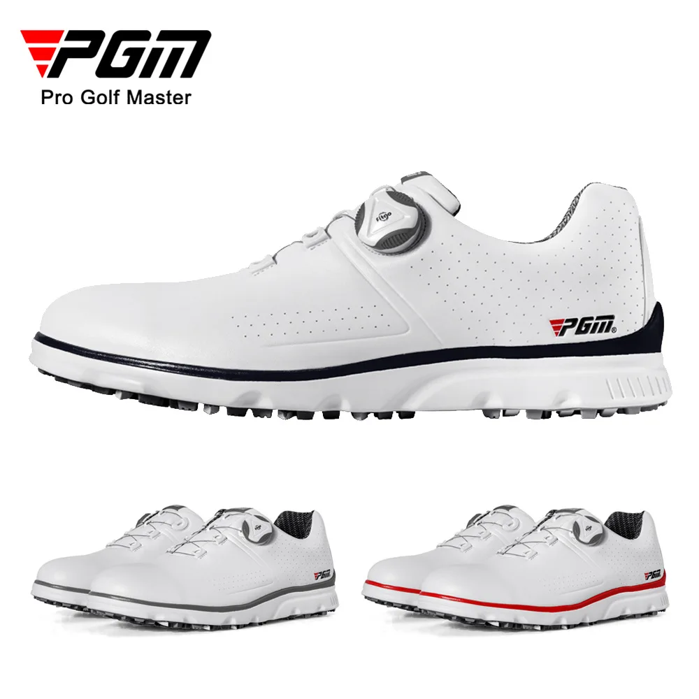 Free Socks! Microfiber Leather PU Golf Sneakers Men Shoes Rotating Buckle Shoelace Antiskid Soles Male Outdoor Sports Ball Shoes