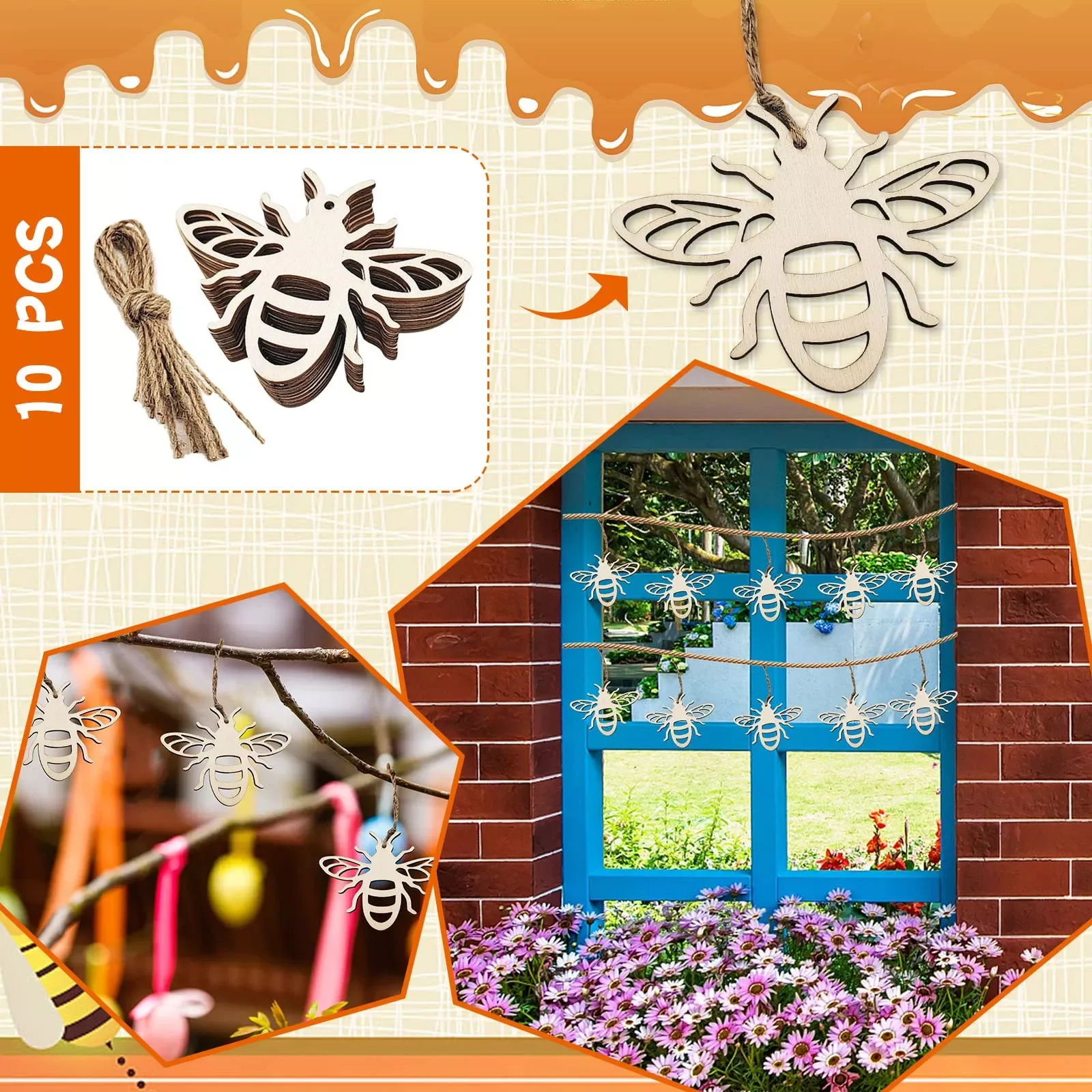 

Festival Decorations Pendant Creative Style Wooden Beehive Ornaments Bee Crafts Hanging Decorations Holiday Accessories