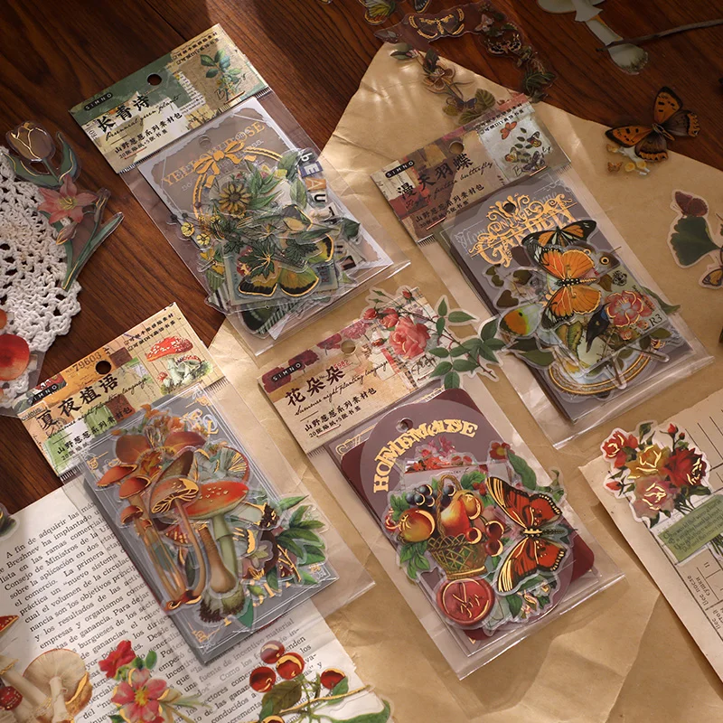 

25pcs/pack Vintage Plant Series PET Stickers Retro Stationery Sticker Decals for Scrapbook DIY Crafts Journal Laptops Stationery