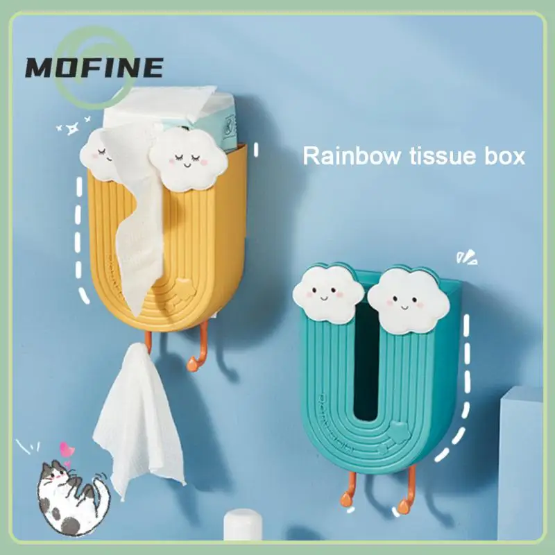 

Creative Wall-mounted Paper Towel Storage Container With Hook Punch-free Tissue Box Bathroom Tissue Box Multi-functional Storage