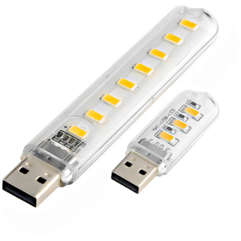 

3LED 8LED Mini Usb LED FlashlightWork Light Portable Torch Lamp White Warm White Reading Light USB Charging Computer Light