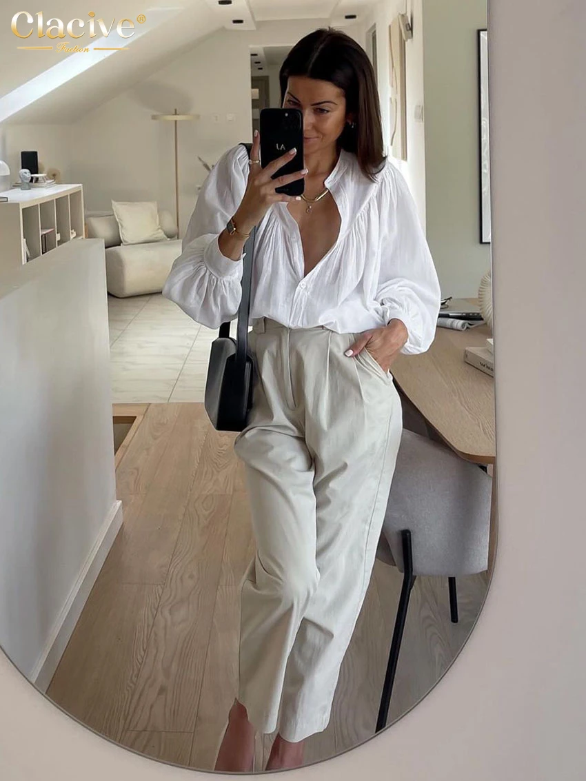 Clacive повседневная свободная белая хлопковая женская блузка 2025 модная рубашка с