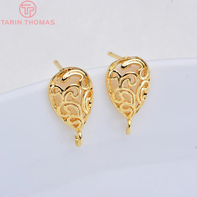 6 шт. латунные серьги-гвоздики в форме капли 13 х14 мм