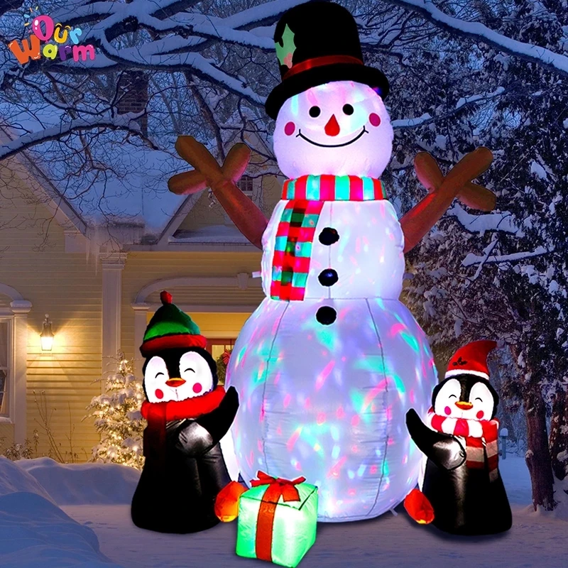 OurWarm Christmas Outdoor Decoration For Home 6FT Inflatable Snowman Penguin With Festoon Light For Garden Party New Year Decor