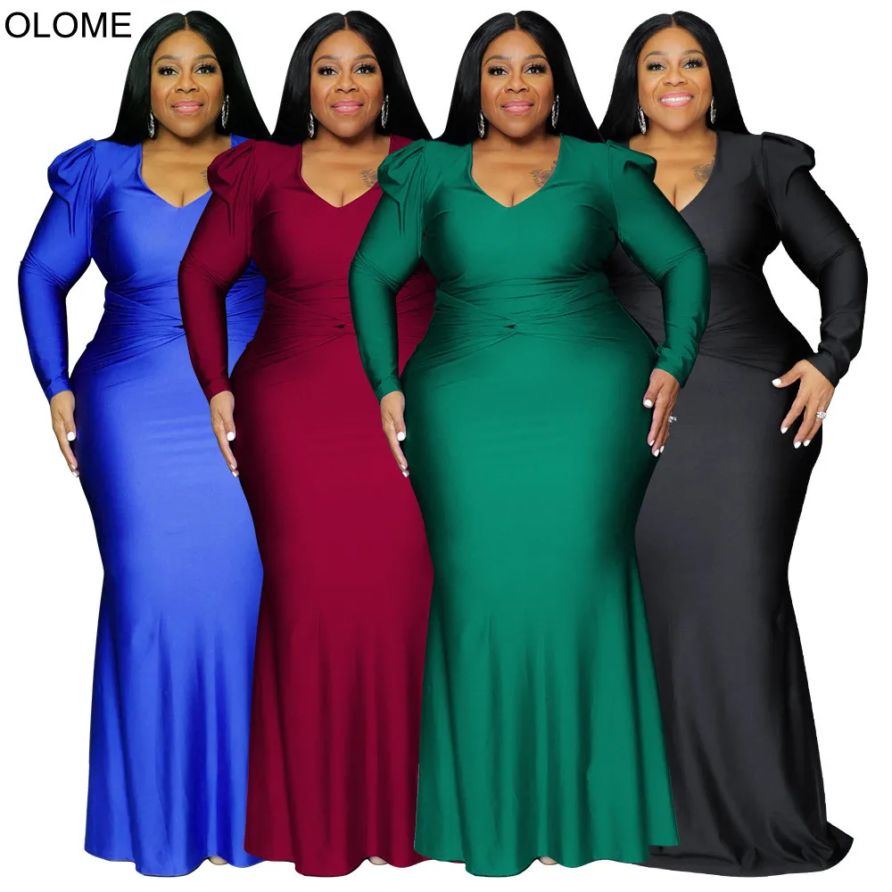 

Новинка 2023, элегантное женское вечернее платье с длинным рукавом, однотонные Соблазнительные вечерние платья с V-образным вырезом и оборкам...