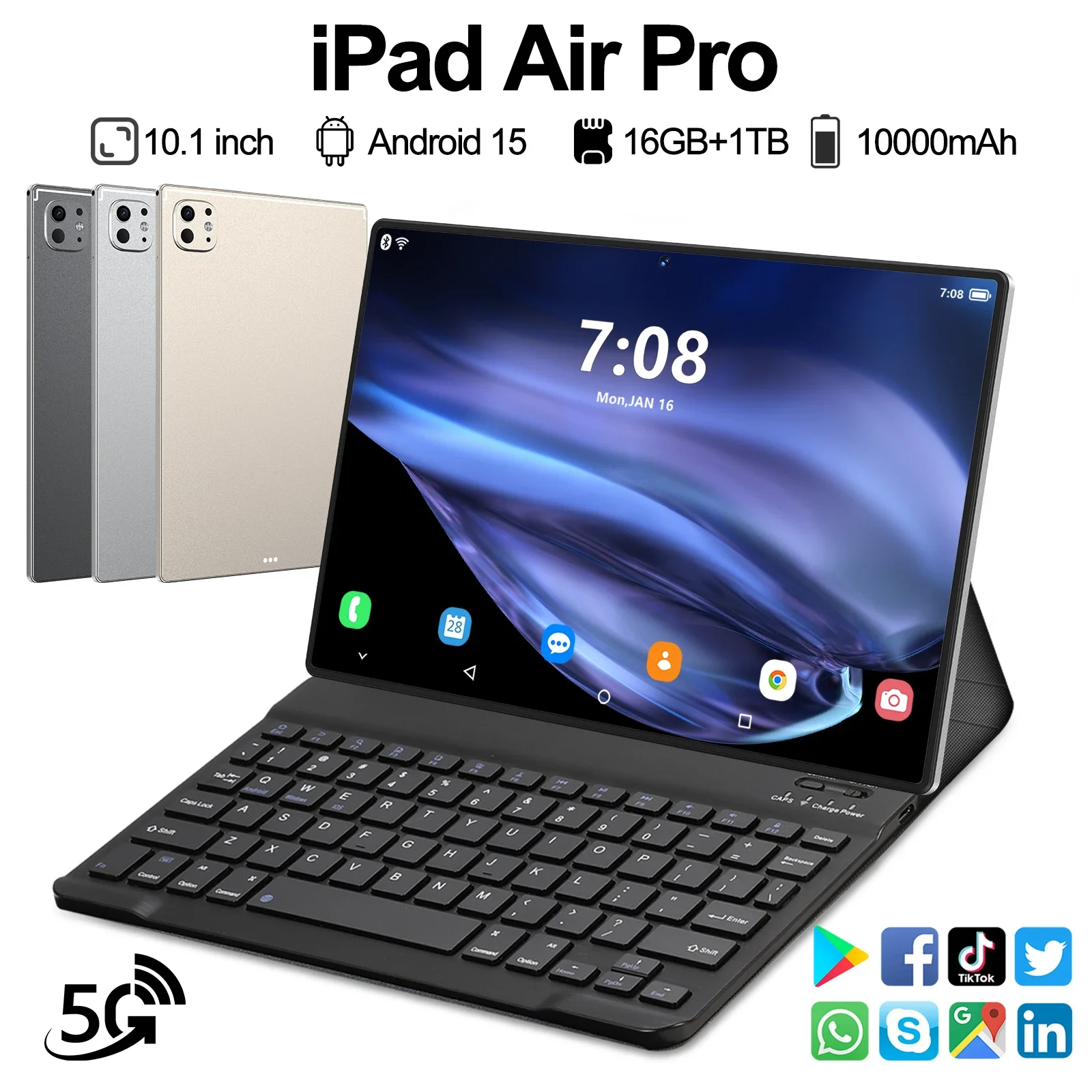 Планшет IPad Air Pro 10,1 дюйма HD 4K, Android 15 16 ГБ + 1 Т, 10000 ...