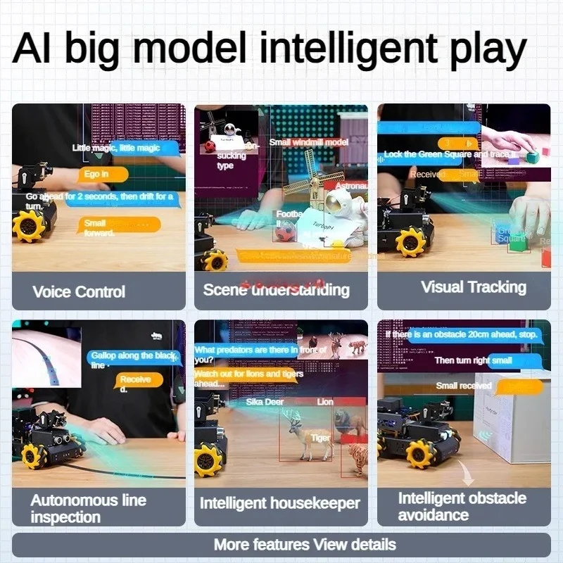 Фото Поддержка голосового взаимодействия AI Model Pi 5 для робототехнического комплекта Raspberry Pi 4B TurboPi ROS2, робот-автомобиль с колесами Mecanum, отслеживание объектов по ИИ-видеоизображению №5