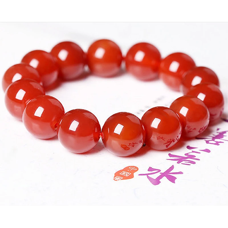 

10MM 18Beads Pure Natural AAAAA Crystal Red Carnelian Pulseras Mujer Statement Chalcedony Bracelet Man Women High Quality