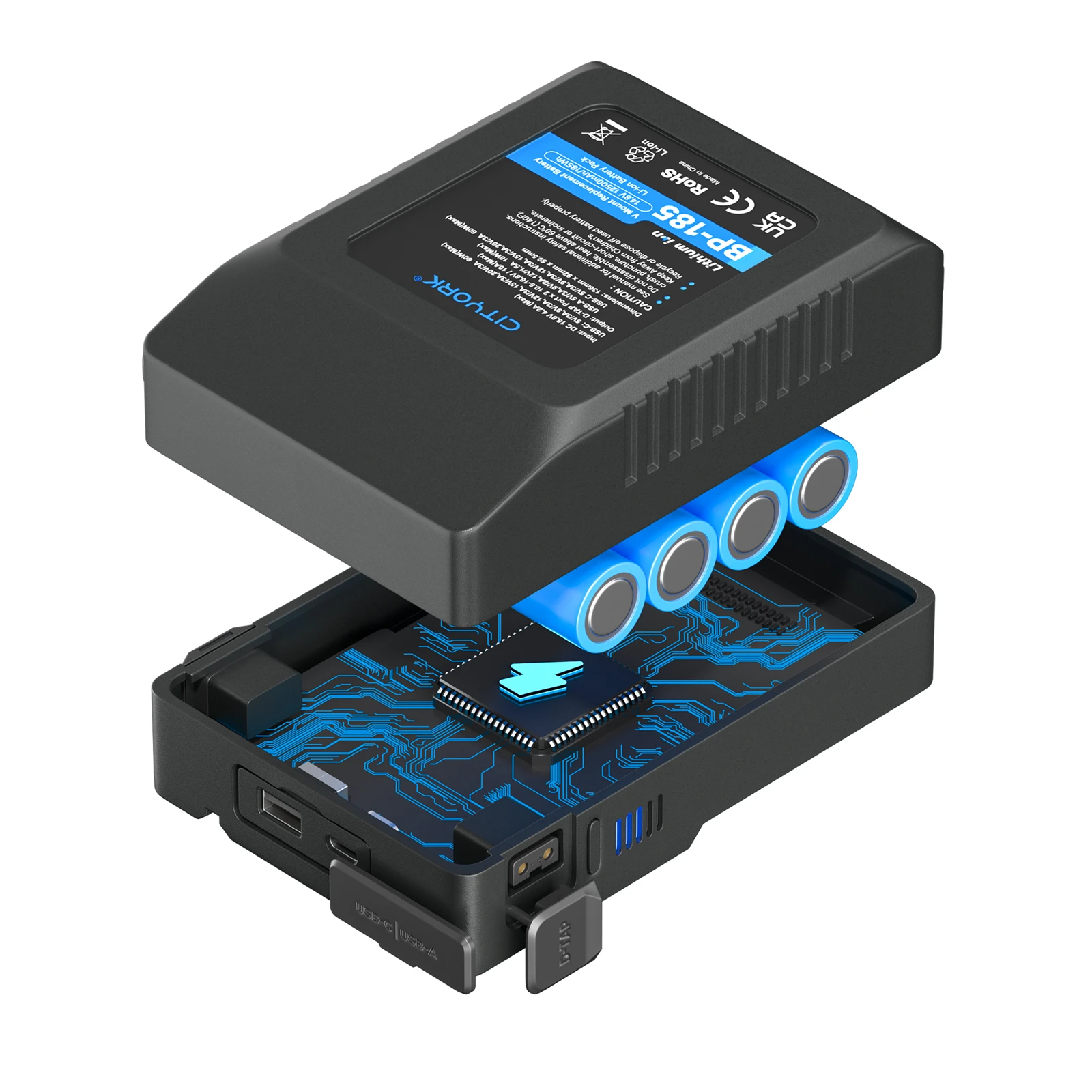 Литиевая батарея CITYORK V Mount V-Lock BP95 BP185 BP222 для USB-карматных аккумуляторов Type-C для камер, смартфонов, ноутбуков (art.: 3920cc5bb005a) - 3920cc5bb005a