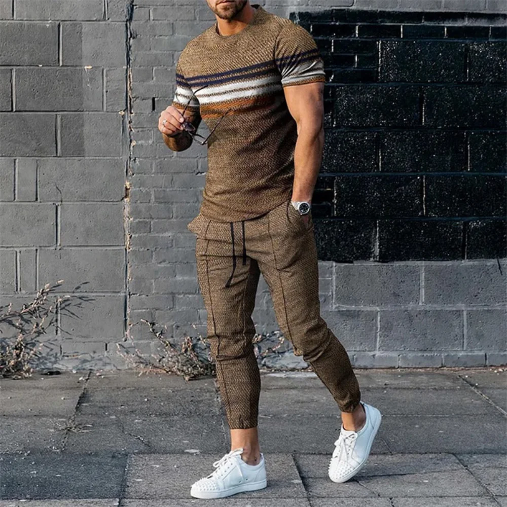 Summer Sportwear Suit Short Sleeve T Shirt Long Pants Men 2 Piece Sets Men Tracksuit 3D Printed Casual Street Oversized Clothes