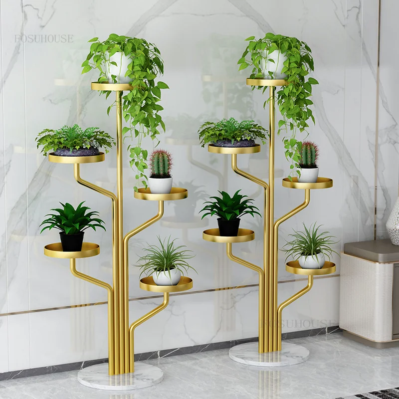 

Wrought Iron Indoor Balcony Flower Racks Home Furniture Floor Type Flower Pot Stand Simple Living Room Multi-layer Plant Shelf